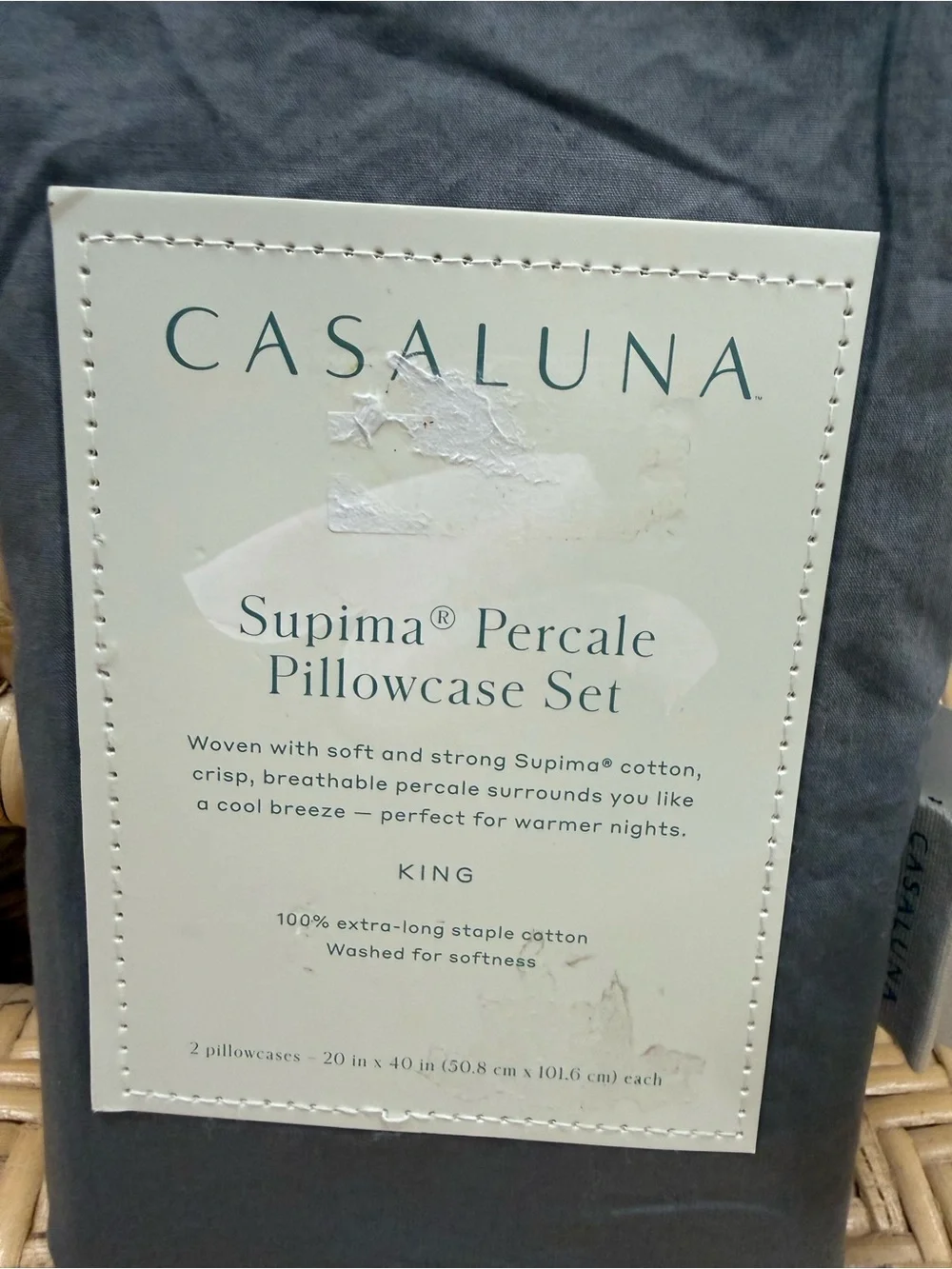 Casaluna Luxury Solid Gray Pillowcases -Supima Percale Cotton pillowcase set